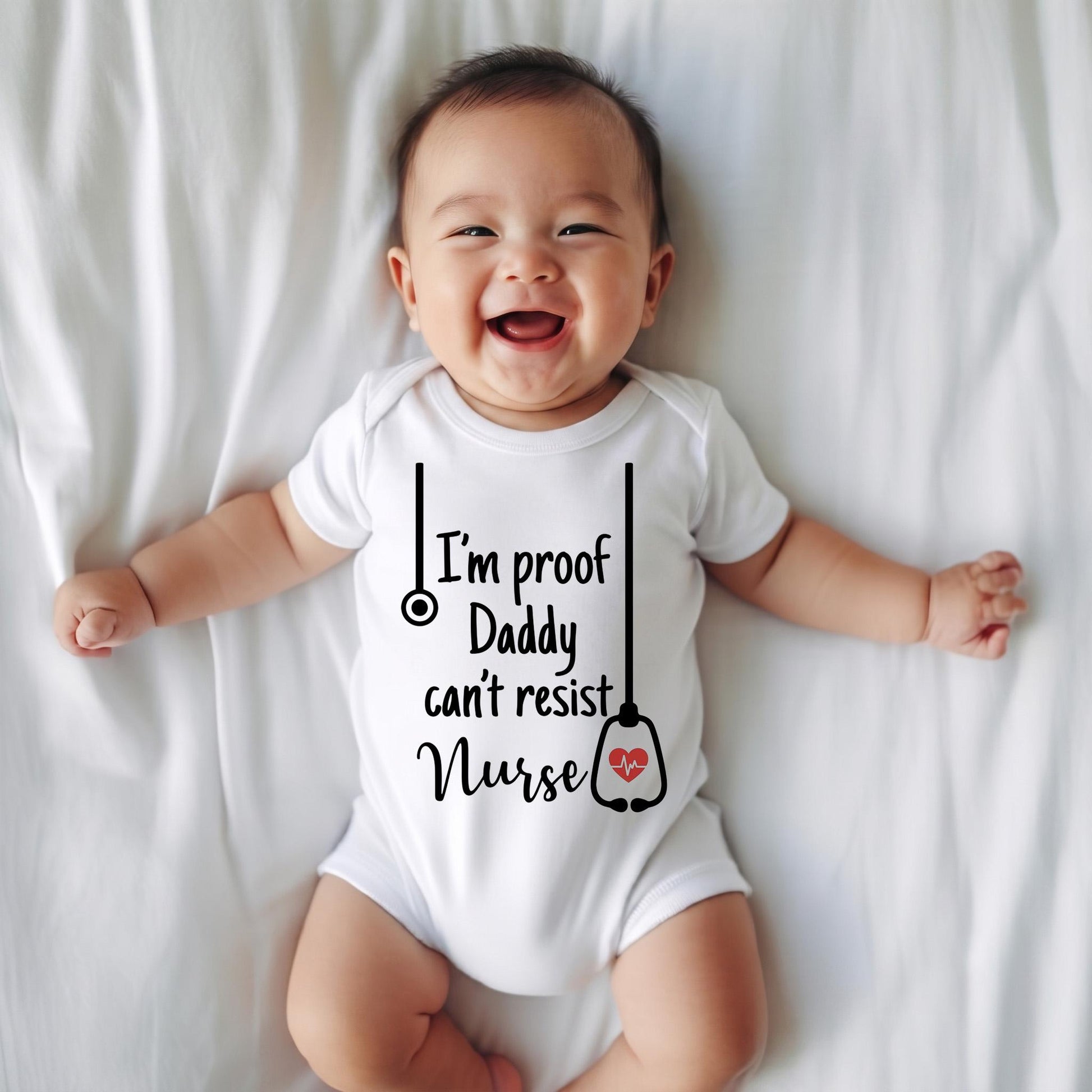 Funny Nurse Baby Bodysuit, I'm Proof Daddy Can't Resist Nurse, RN Mom Baby Shower Gift, Cute Medical Infant Outfit, Newborn Girl Boy Shirt