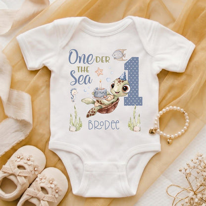 Oneder The Sea 1st Birthday Shirt, Personalized Sea Turtle Boy Outfit, Under The Sea Custom Baby Tee, Ocean Theme Party Top