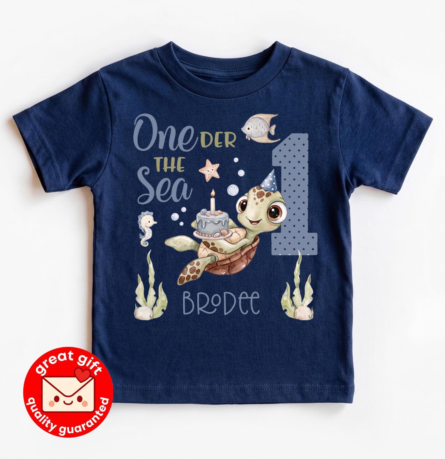 Oneder The Sea 1st Birthday Shirt, Personalized Sea Turtle Boy Outfit, Under The Sea Custom Baby Tee, Ocean Theme Party Top