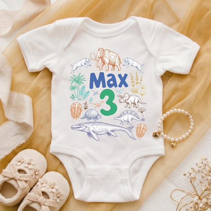 Personalized Dinosaur 3rd Birthday Shirt, Hand Drawn Prehistoric Animal Boy Outfit, Custom Name Pastel Dino Tee, Kids Ice Age Party Top