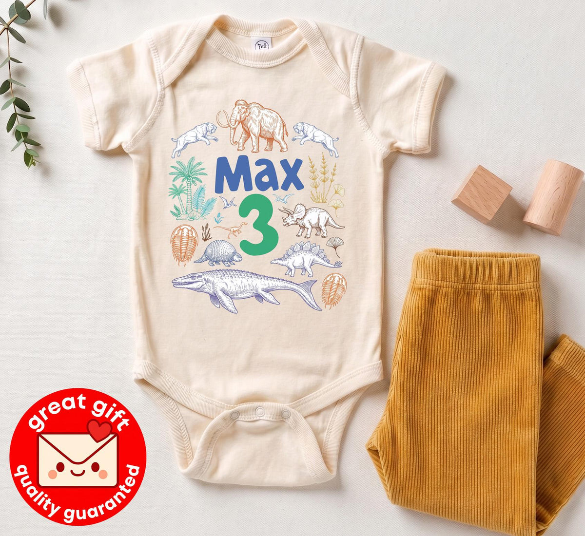 Personalized Dinosaur 3rd Birthday Shirt, Hand Drawn Prehistoric Animal Boy Outfit, Custom Name Pastel Dino Tee, Kids Ice Age Party Top