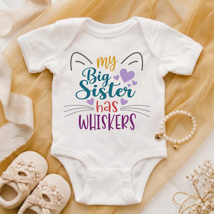 My Big Sister Has Whiskers Baby Bodysuit, Cat Pregnancy Announcement, Pet Sibling Newborn Outfit, Funny Kitty Baby Shower Gift