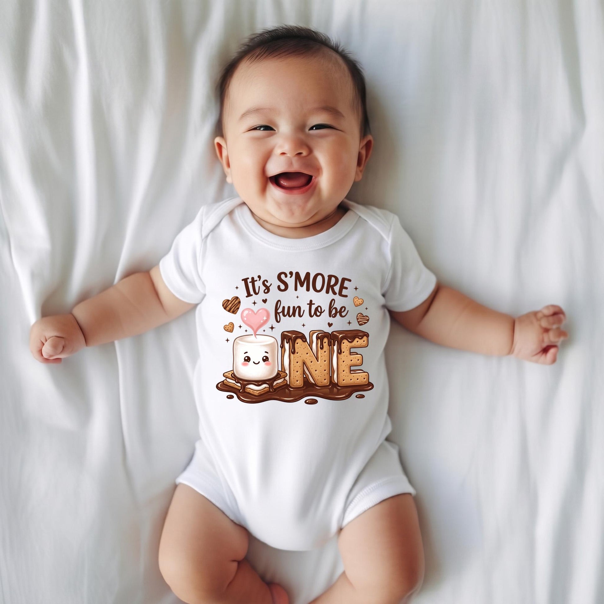 Smore Fun To Be One 1st Birthday Bodysuit, Kawaii Marshmallow Camping Theme Party Outfit, Cute Smores First Birthday Shirt For Baby