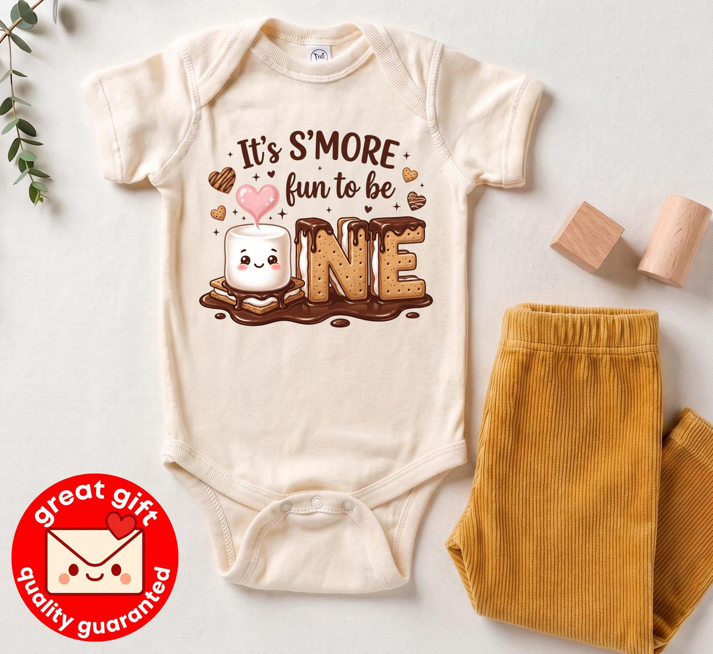 Smore Fun To Be One 1st Birthday Bodysuit, Kawaii Marshmallow Camping Theme Party Outfit, Cute Smores First Birthday Shirt For Baby