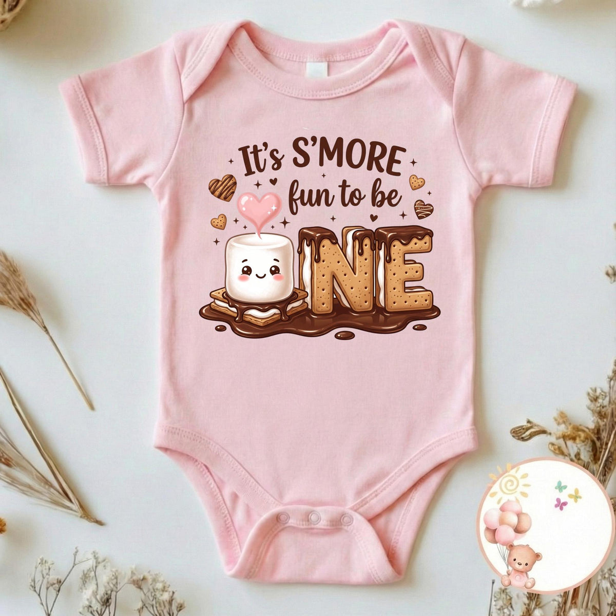 Smore Fun To Be One 1st Birthday Bodysuit, Kawaii Marshmallow Camping Theme Party Outfit, Cute Smores First Birthday Shirt For Baby