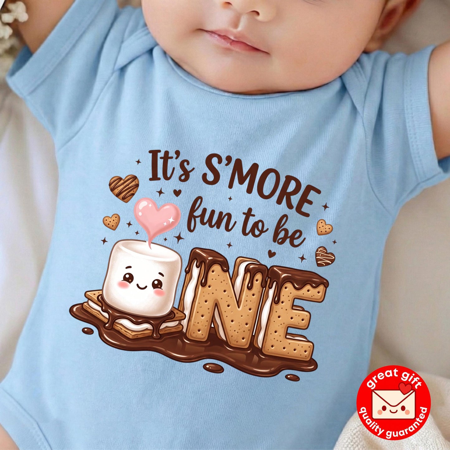 Smore Fun To Be One 1st Birthday Bodysuit, Kawaii Marshmallow Camping Theme Party Outfit, Cute Smores First Birthday Shirt For Baby