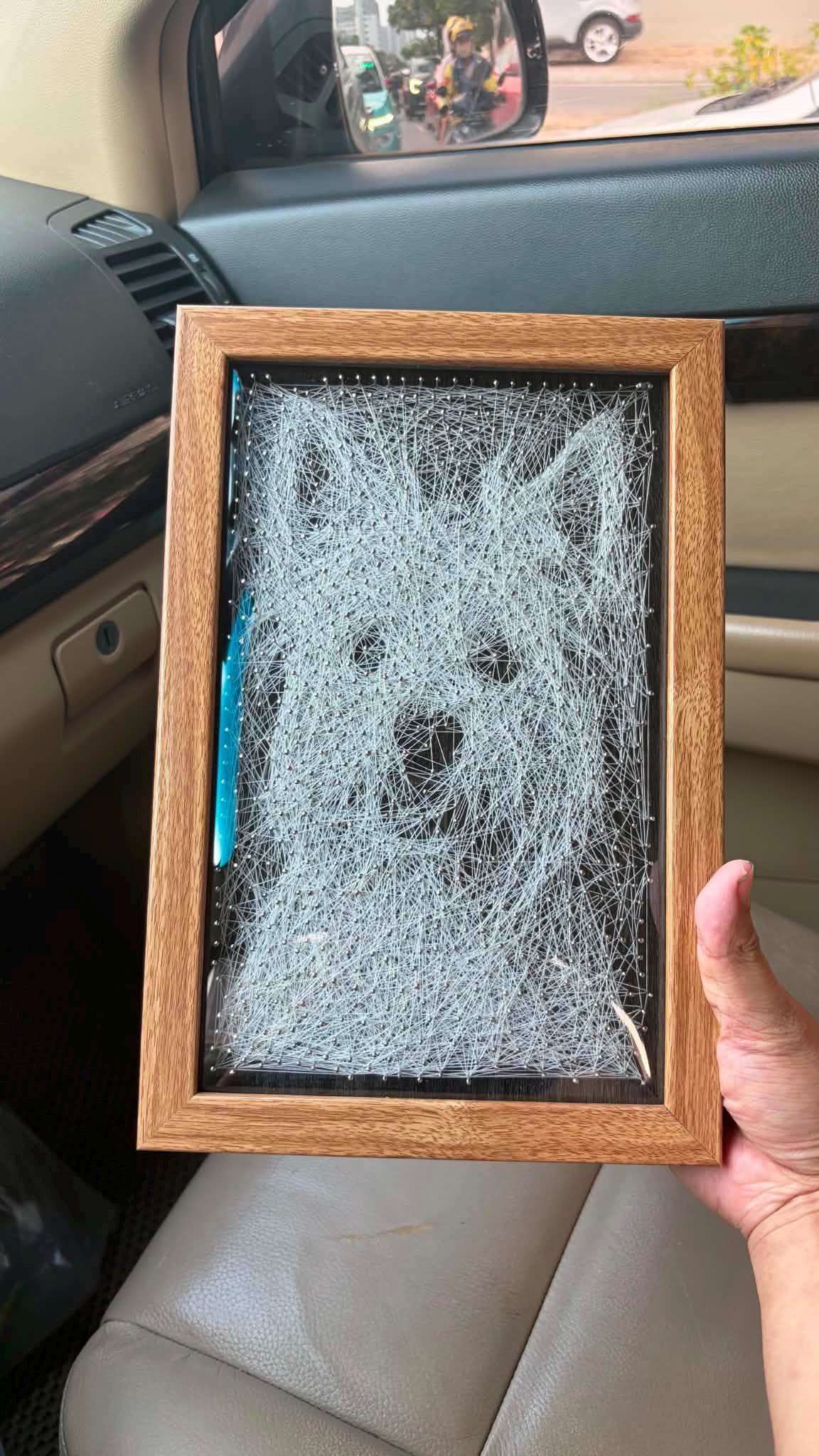 Custom Pet Portrait String Art | One Continuous Thread Dog Memorial Gift | Personalized 3D Nail and String Art | 8x12 Wood Framed Decor