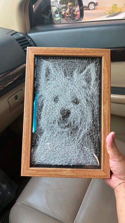 Custom Pet Portrait String Art | One Continuous Thread Dog Memorial Gift | Personalized 3D Nail and String Art | 8x12 Wood Framed Decor