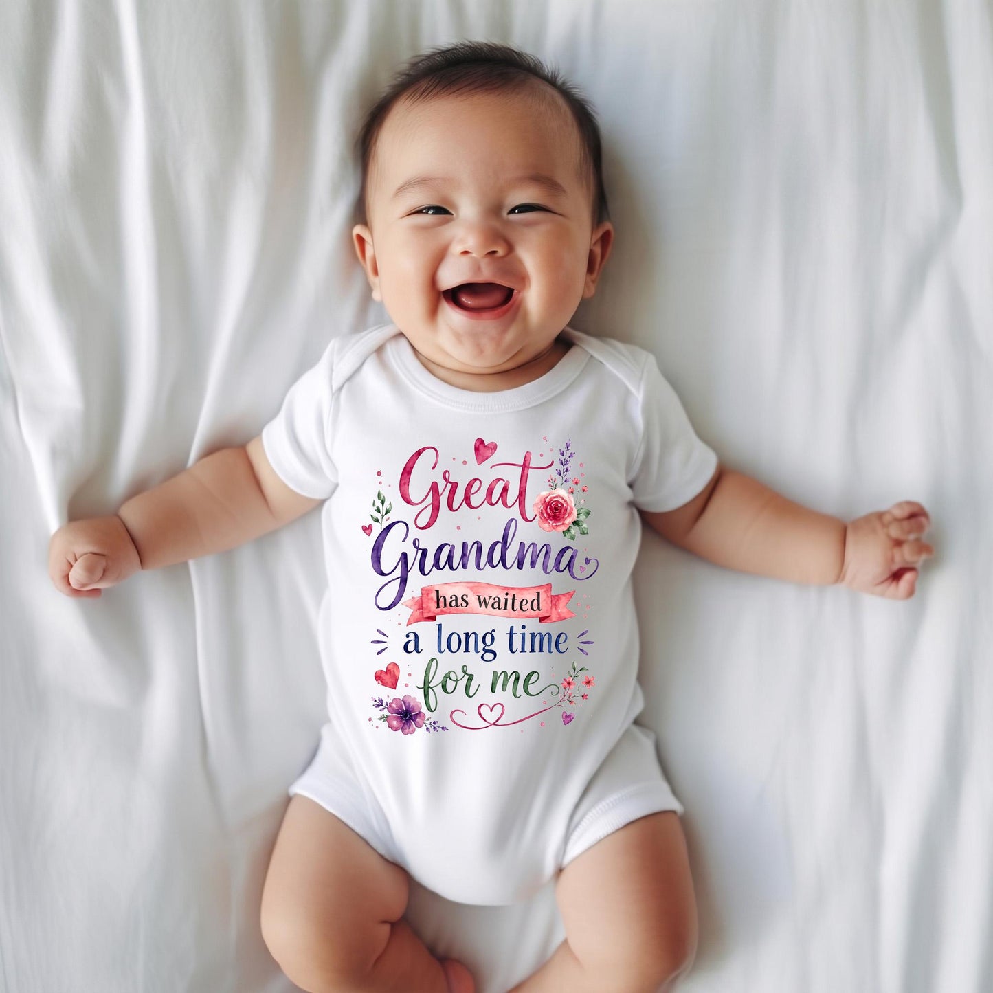 Great Grandma Pregnancy Announcement Onesie, Great Grandma Has Waited A Long Time For Me Bodysuit, Floral Baby Reveal To Great Grandma Gift