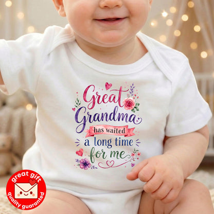 Great Grandma Pregnancy Announcement Onesie, Great Grandma Has Waited A Long Time For Me Bodysuit, Floral Baby Reveal To Great Grandma Gift