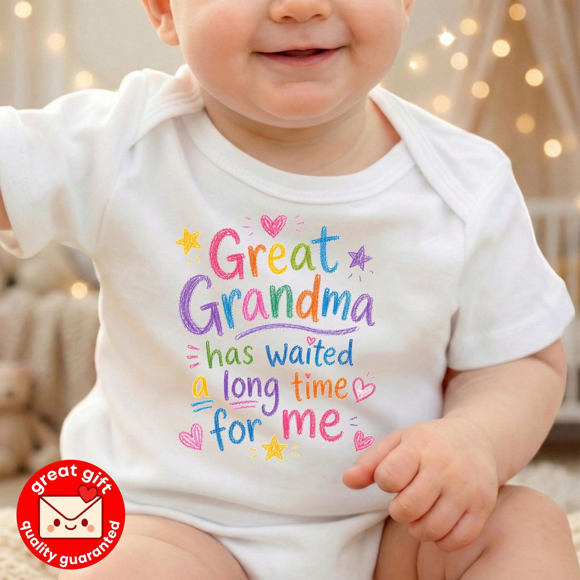 Great Grandma Pregnancy Announcement Bodysuit, Waited A Long Time For Me Hand Drawn Doodle Reveal, Cute Great Grandmother To Be Gift
