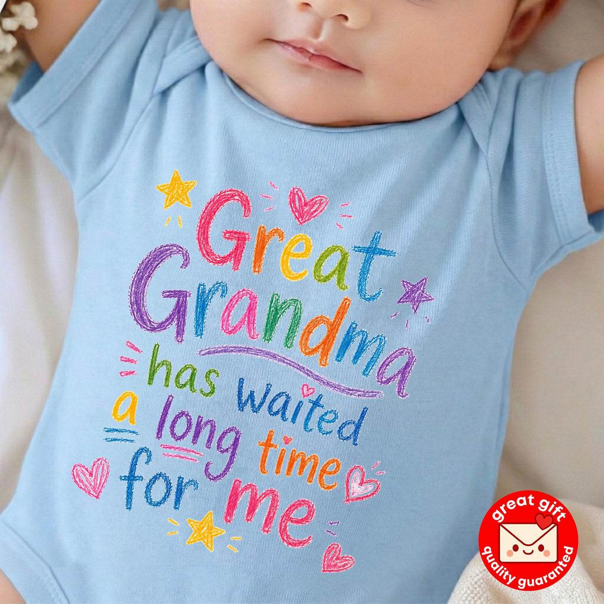 Great Grandma Pregnancy Announcement Bodysuit, Waited A Long Time For Me Hand Drawn Doodle Reveal, Cute Great Grandmother To Be Gift