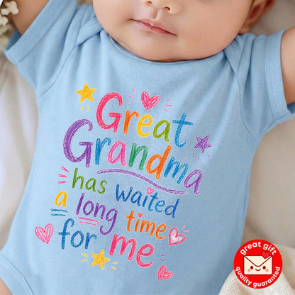 Great Grandma Pregnancy Announcement Bodysuit, Waited A Long Time For Me Hand Drawn Doodle Reveal, Cute Great Grandmother To Be Gift