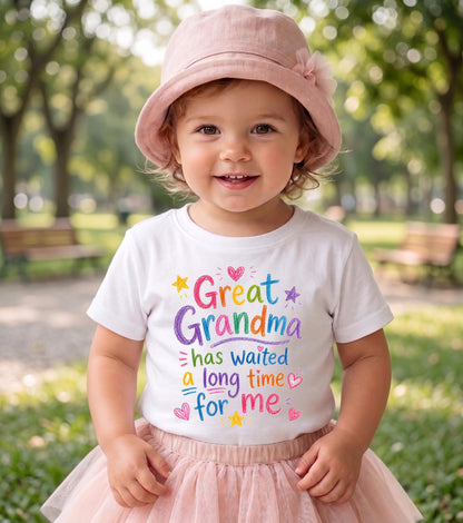 Great Grandma Pregnancy Announcement Bodysuit, Waited A Long Time For Me Hand Drawn Doodle Reveal, Cute Great Grandmother To Be Gift