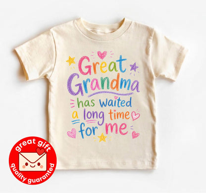Great Grandma Pregnancy Announcement Bodysuit, Waited A Long Time For Me Hand Drawn Doodle Reveal, Cute Great Grandmother To Be Gift
