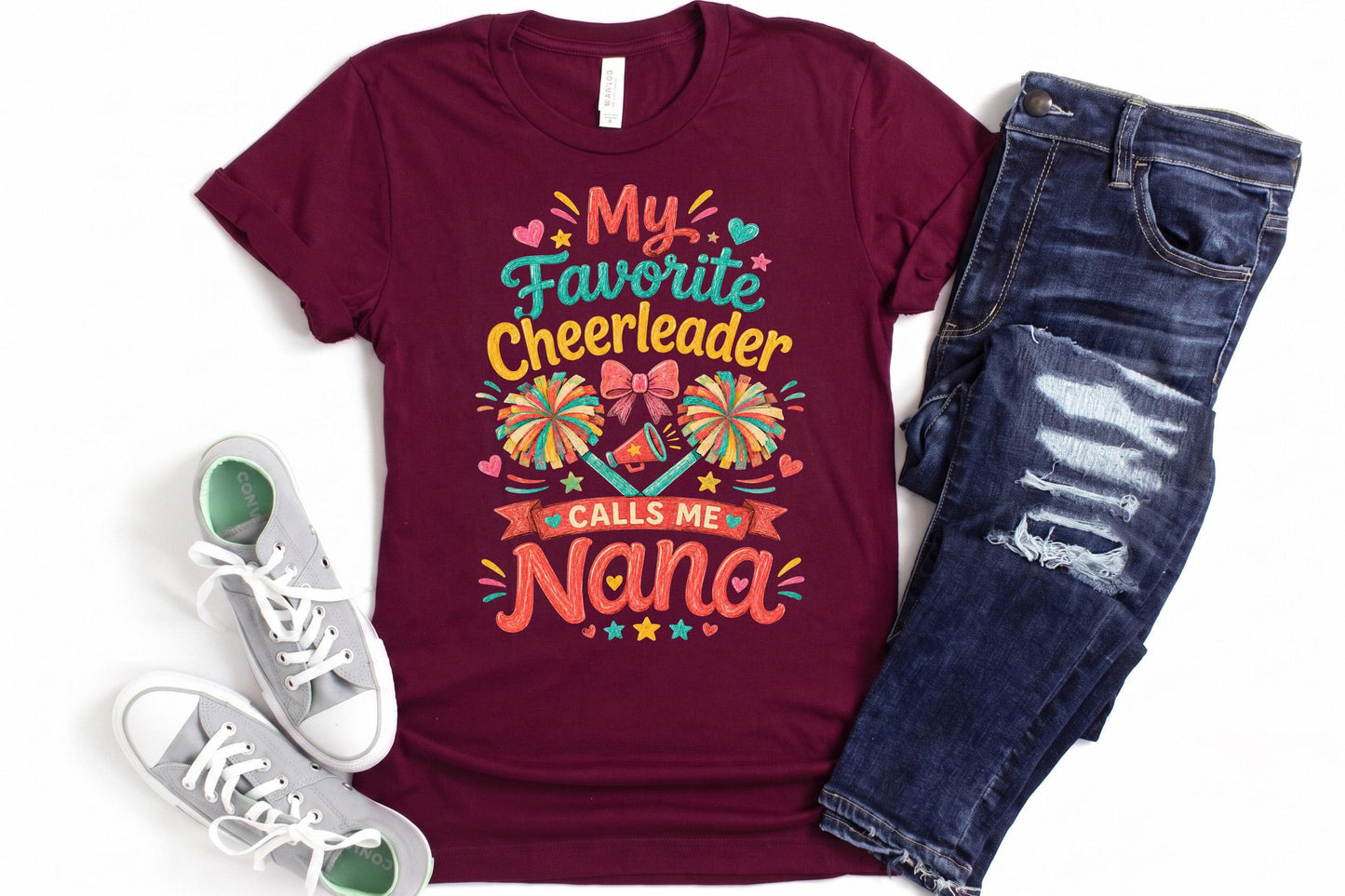 My Favorite Cheerleader Calls Me Nana Shirt, Proud Cheer Grandma Tee, Cute Hand Drawn Cheerleading Nana Gift, Cheer Competition Apparel