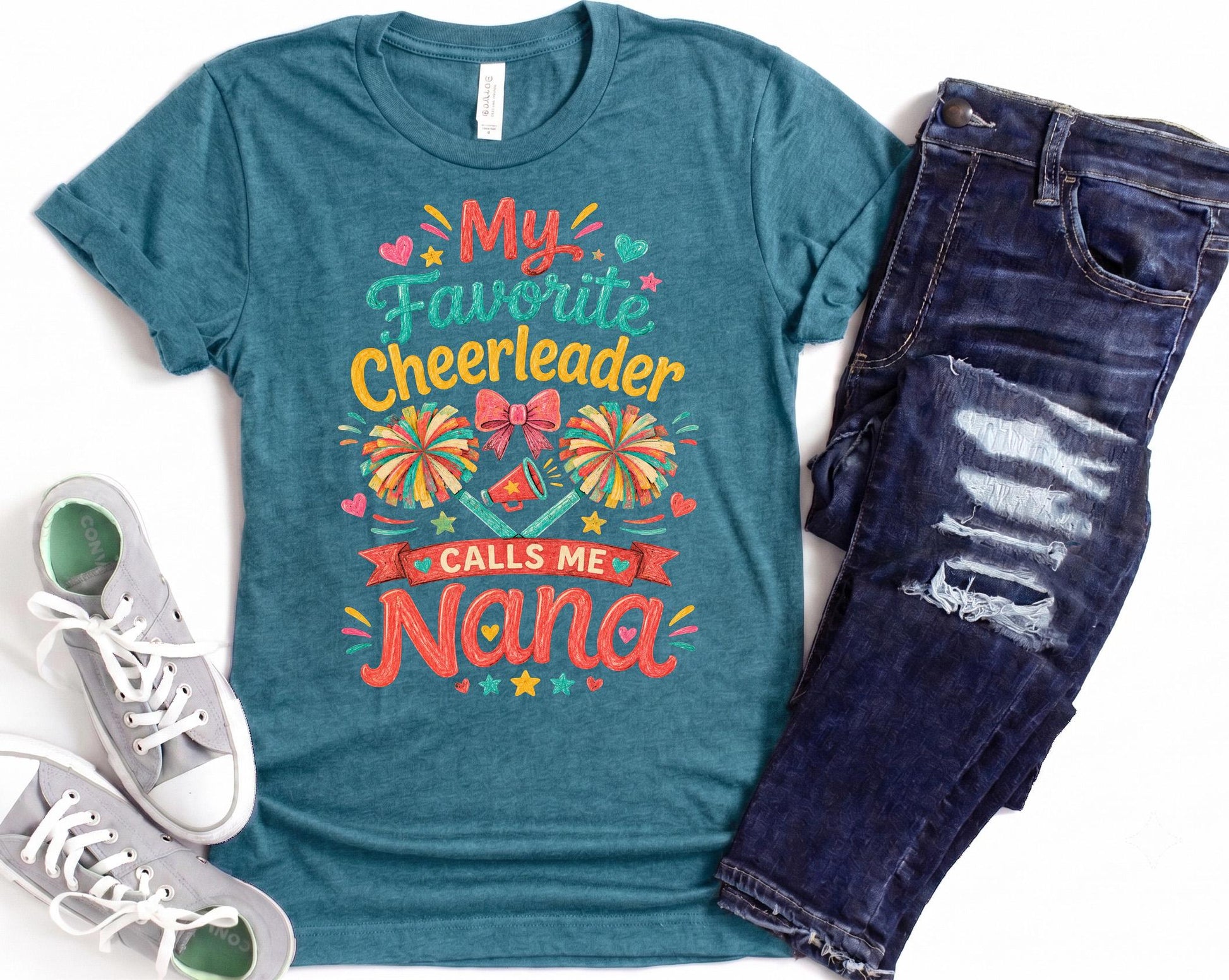 My Favorite Cheerleader Calls Me Nana Shirt, Proud Cheer Grandma Tee, Cute Hand Drawn Cheerleading Nana Gift, Cheer Competition Apparel