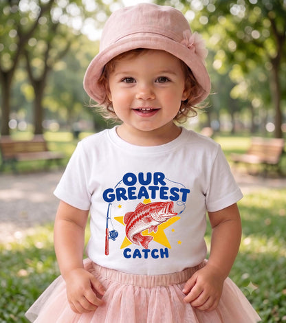 Our Greatest Catch Shirt, Fishing Baby Shirt, Fisherman Baby Shower Gift Boy, Toddler Boy Fishing Tee, Retro Newborn Photo Outfit
