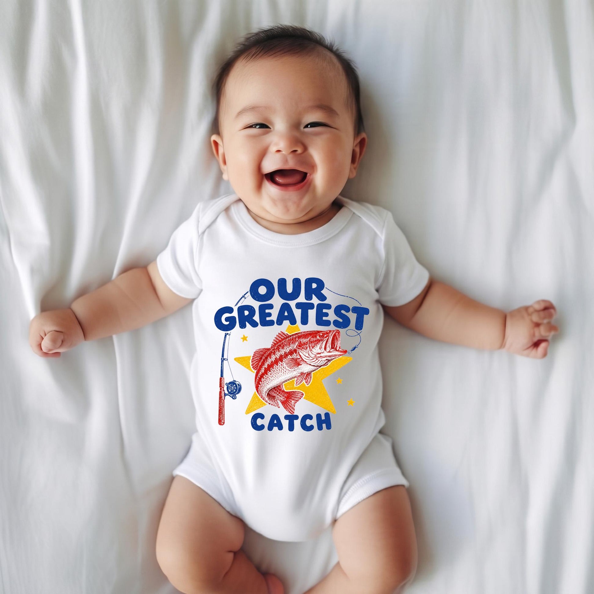 Our Greatest Catch Shirt, Fishing Baby Shirt, Fisherman Baby Shower Gift Boy, Toddler Boy Fishing Tee, Retro Newborn Photo Outfit