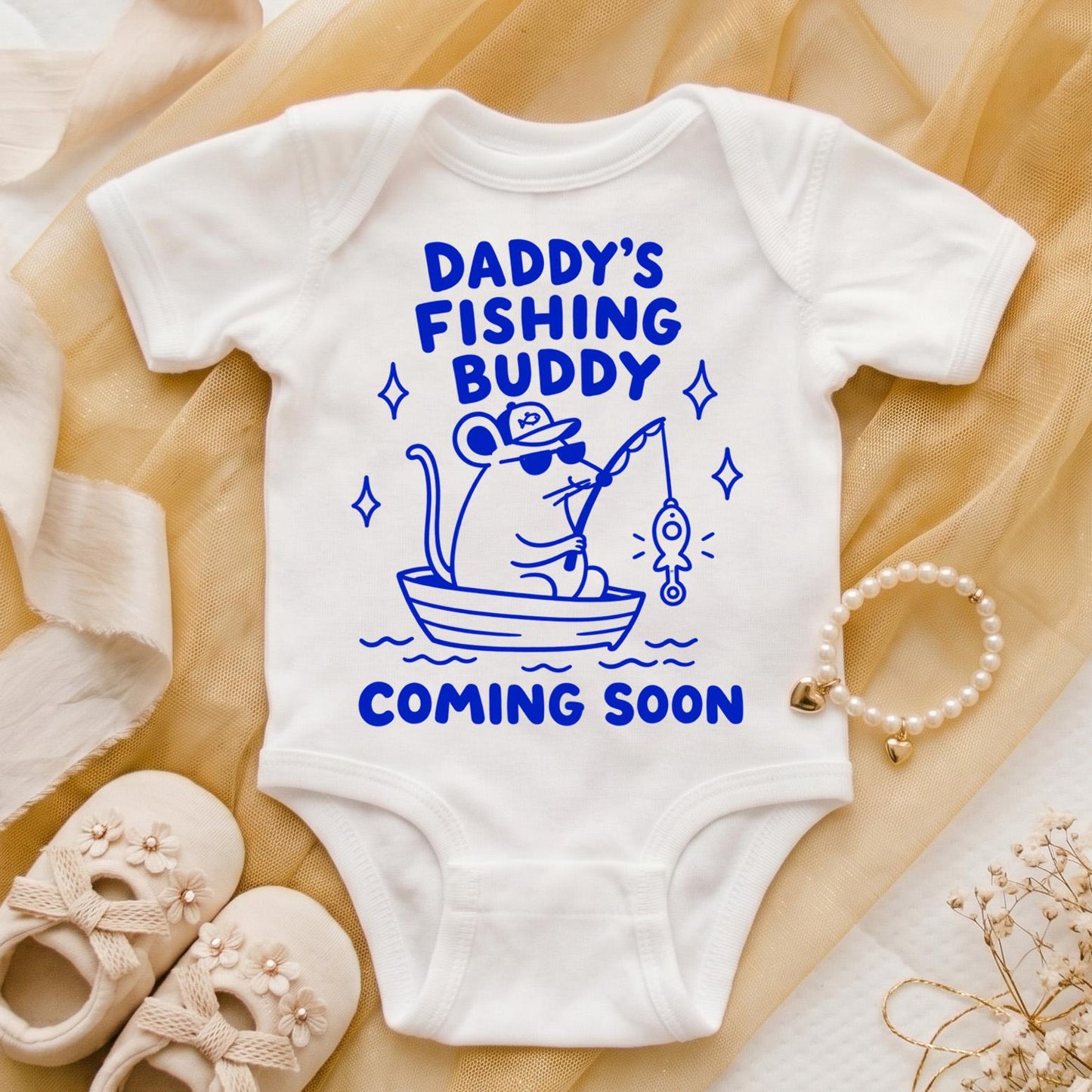 Daddy's Fishing Buddy Coming Soon Onesie, Fishing Pregnancy Reveal, Expecting Dad Gift, Cute Baby Announcement Shirt, Hand Drawn Doodle Tee
