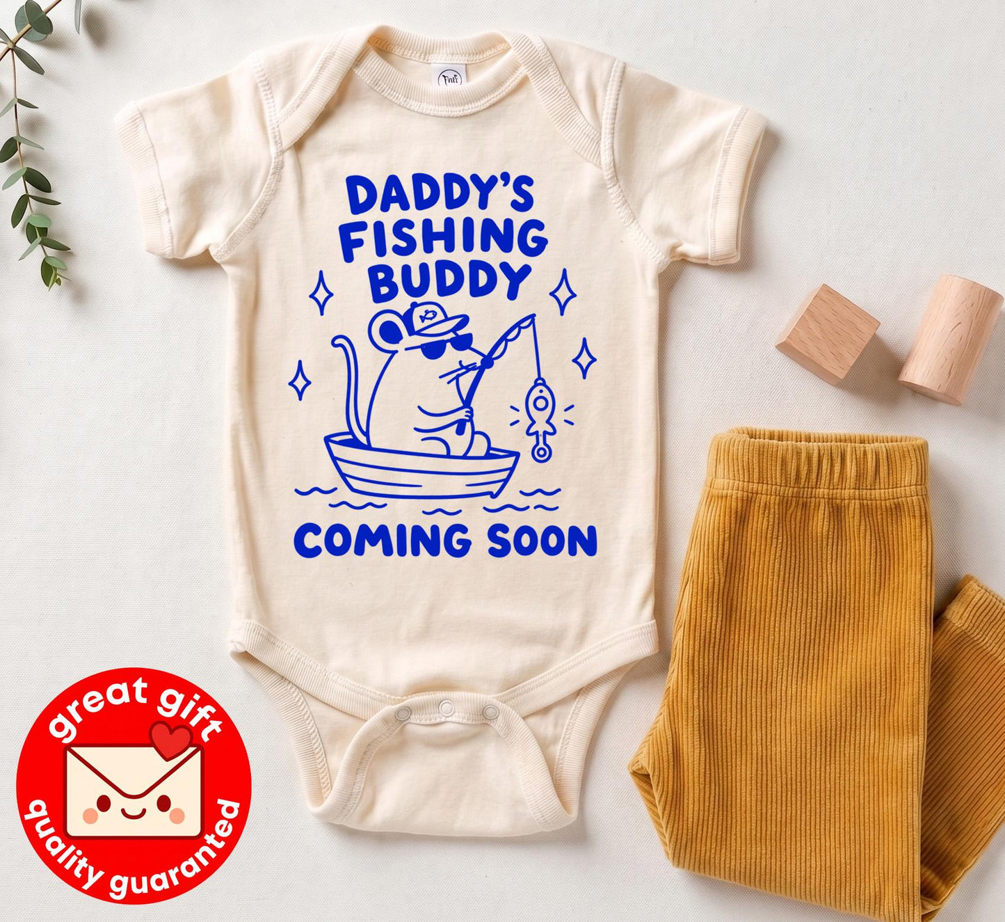 Daddy's Fishing Buddy Coming Soon Onesie, Fishing Pregnancy Reveal, Expecting Dad Gift, Cute Baby Announcement Shirt, Hand Drawn Doodle Tee
