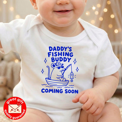 Daddy's Fishing Buddy Coming Soon Onesie, Fishing Pregnancy Reveal, Expecting Dad Gift, Cute Baby Announcement Shirt, Hand Drawn Doodle Tee