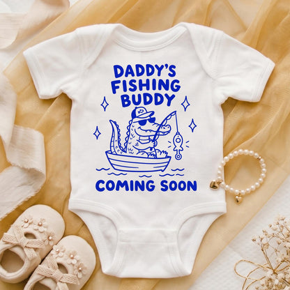 Daddy's Fishing Buddy Coming Soon Onesie, Fishing Pregnancy Reveal, Expecting Dad Gift, Cute Baby Announcement Shirt, Hand Drawn Doodle Tee