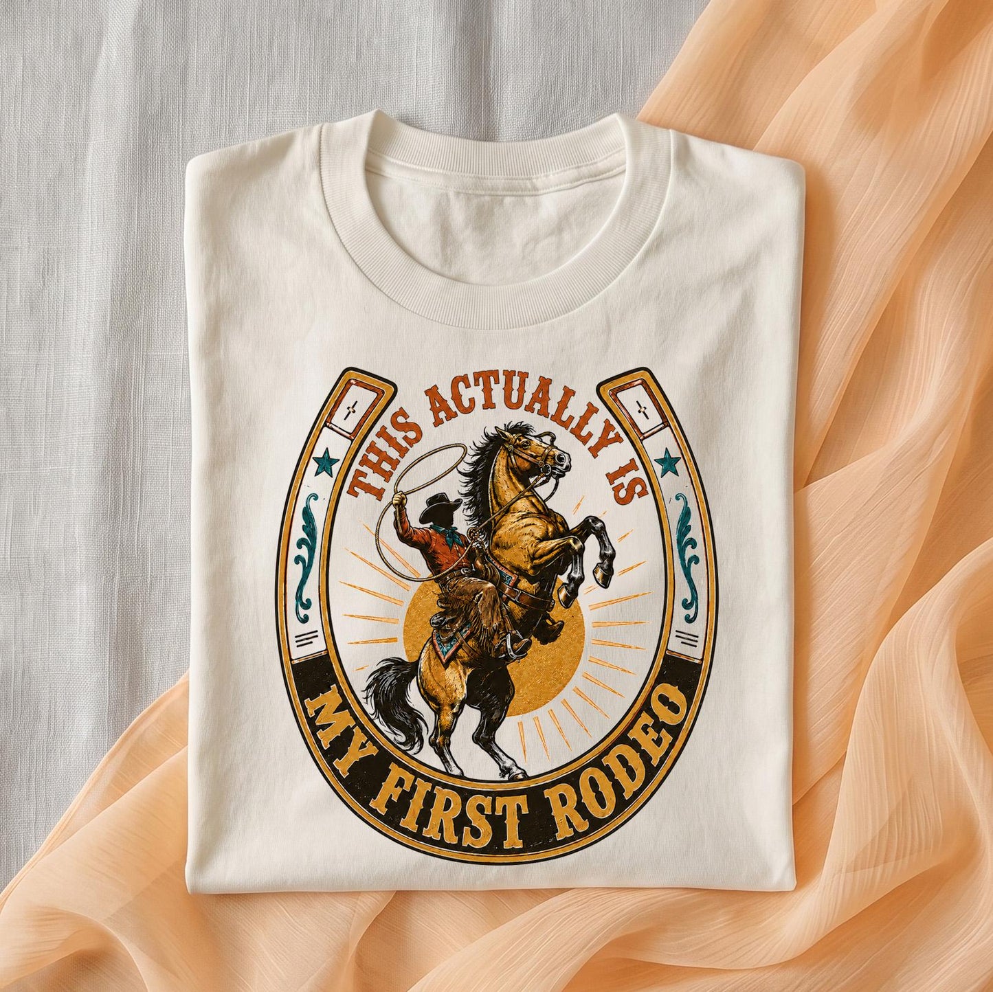 This Actually Is My First Rodeo Shirt, Vintage Cowboy Graphic Tee, Funny Western T-Shirt, Retro Country Music Shirt, Sarcastic Rodeo Tee