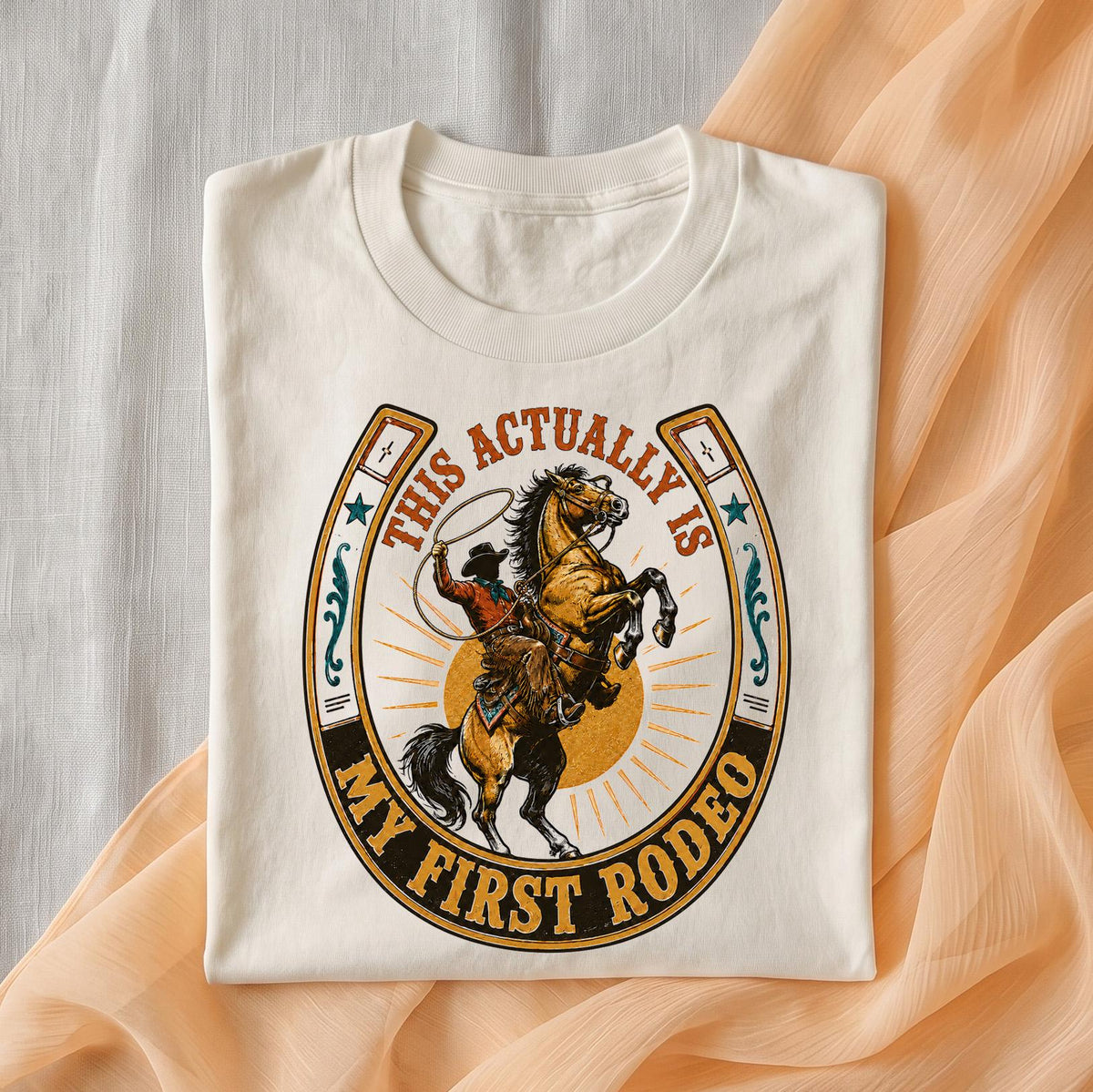 This Actually Is My First Rodeo Shirt, Vintage Cowboy Graphic Tee, Funny Western T-Shirt, Retro Country Music Shirt, Sarcastic Rodeo Tee