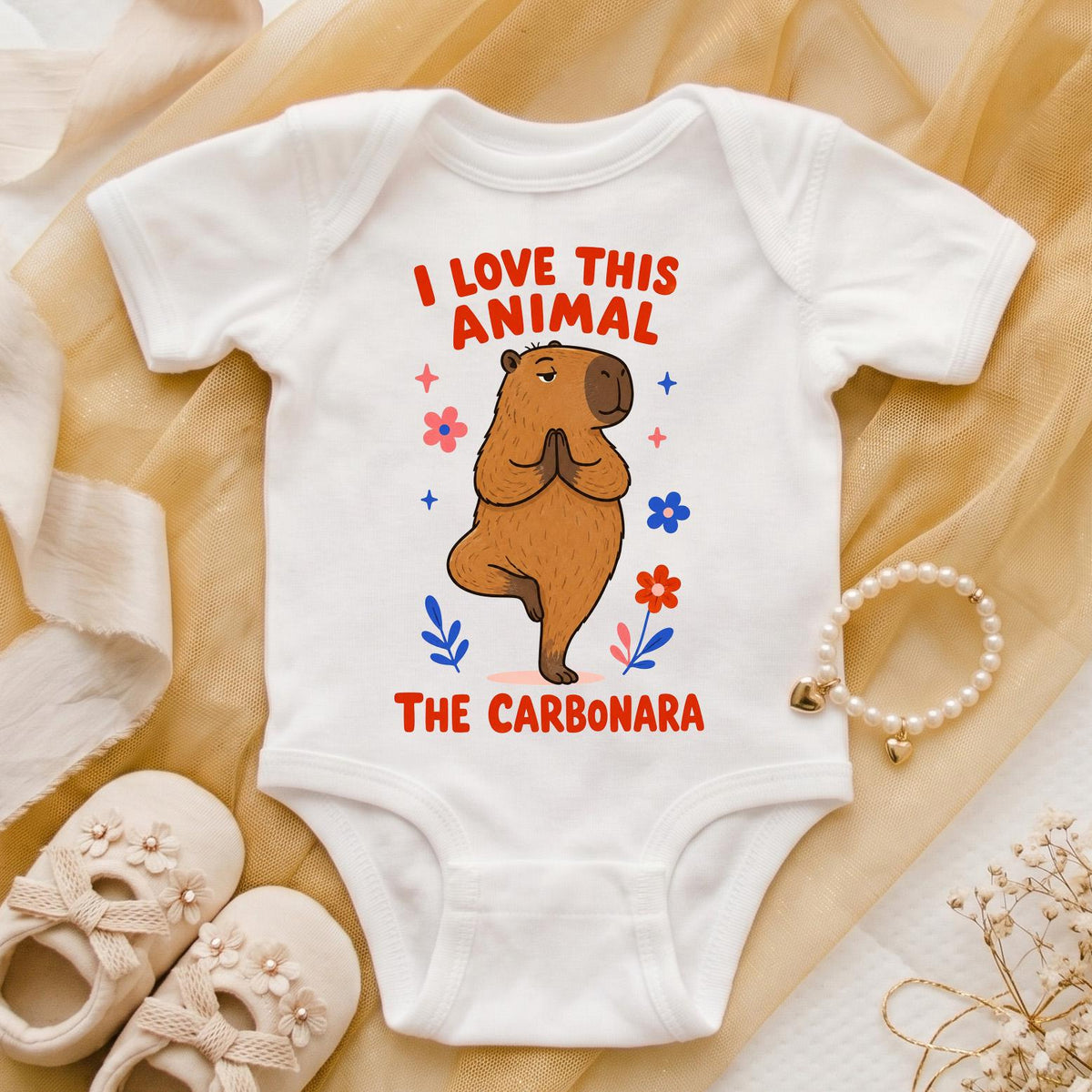 I Love This Animal The Carbonara Baby Onesie, Funny Capybara Meme Bodysuit, Yoga Animal Infant Shirt, Cute Baby Shower Gift Girl Boy