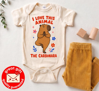 I Love This Animal The Carbonara Baby Onesie, Funny Capybara Meme Bodysuit, Yoga Animal Infant Shirt, Cute Baby Shower Gift Girl Boy