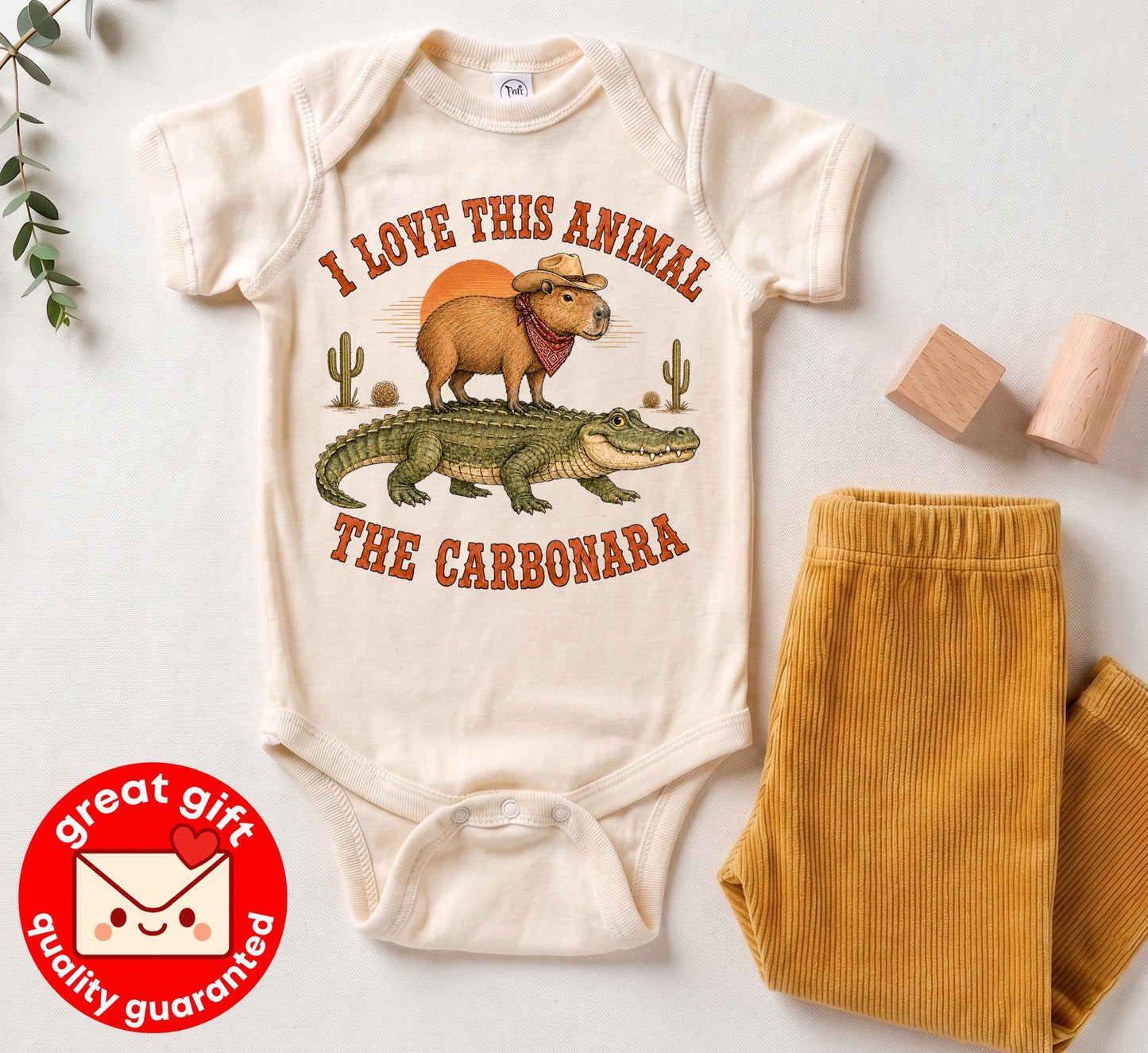 I Love This Animal The Carbonara Baby Onesie, Funny Cowboy Capybara Bodysuit, Western Alligator Meme Baby Shirt, Cute Baby Shower Gift