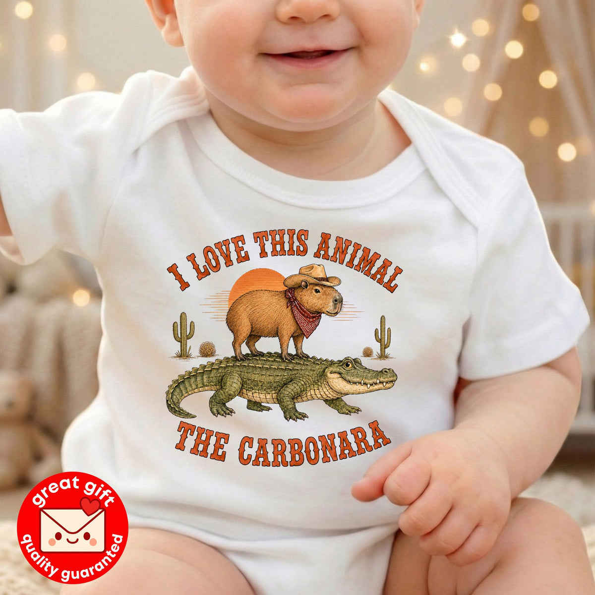 I Love This Animal The Carbonara Baby Onesie, Funny Cowboy Capybara Bodysuit, Western Alligator Meme Baby Shirt, Cute Baby Shower Gift