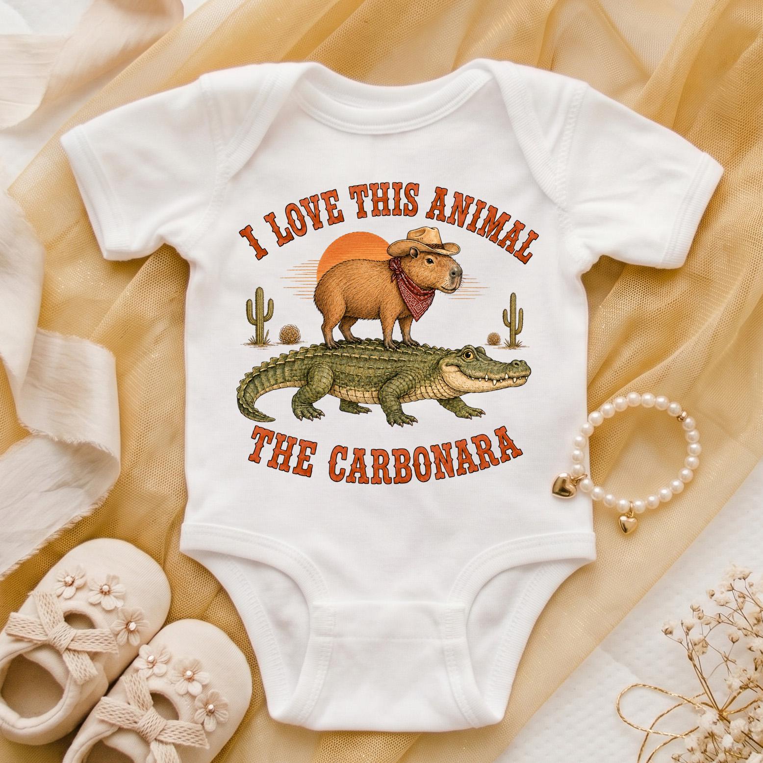 I Love This Animal The Carbonara Baby Onesie, Funny Cowboy Capybara Bodysuit, Western Alligator Meme Baby Shirt, Cute Baby Shower Gift