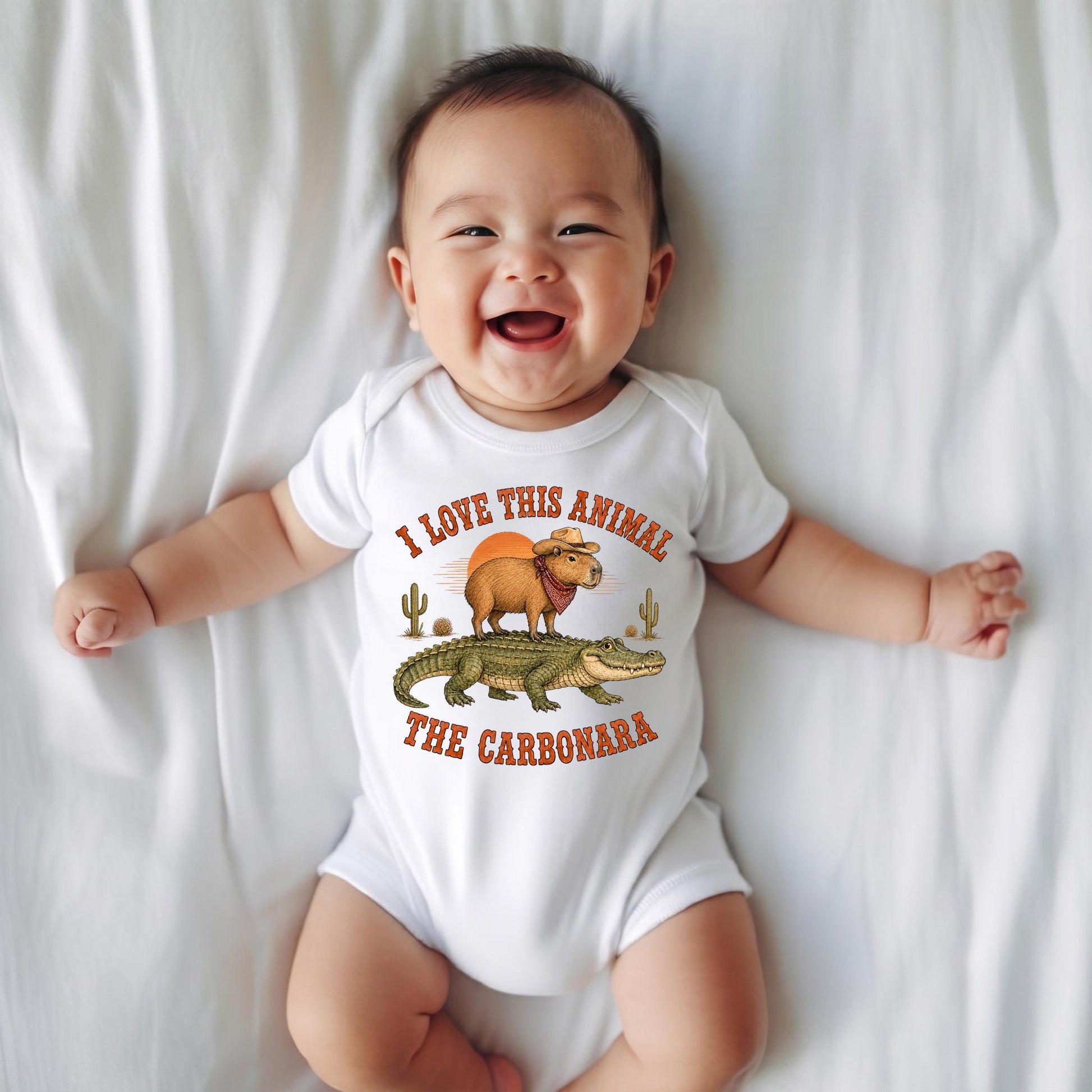I Love This Animal The Carbonara Baby Onesie, Funny Cowboy Capybara Bodysuit, Western Alligator Meme Baby Shirt, Cute Baby Shower Gift