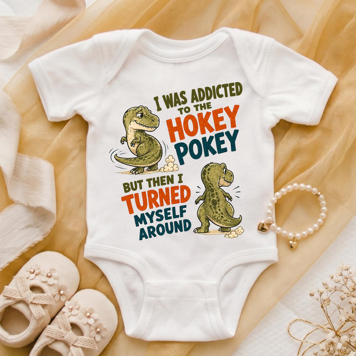 Hokey Pokey Shirt, Funny Dinosaur T-Shirt, I Was Addicted but Turned Myself Around Tee, Retro T-Rex Pun Gift