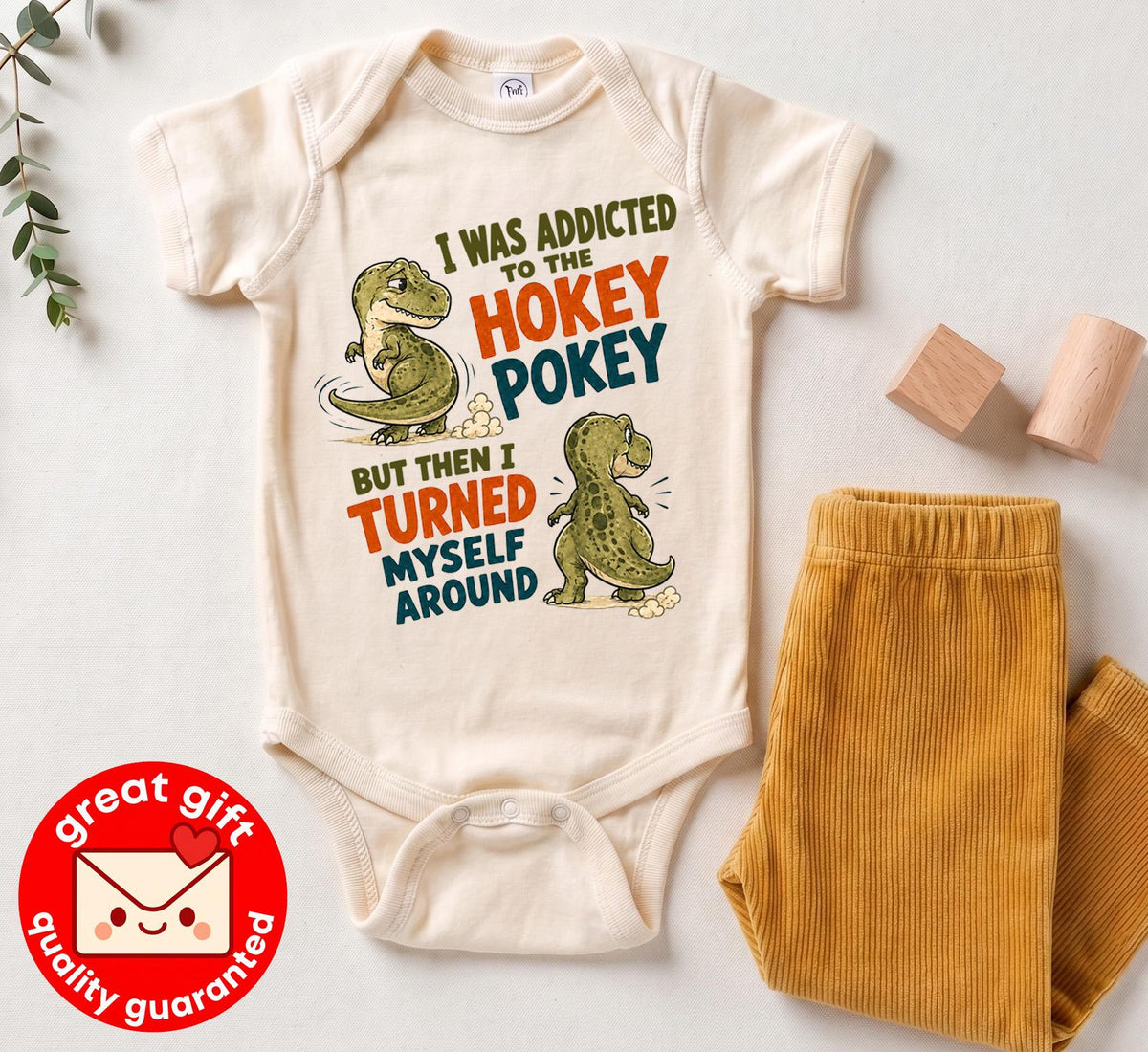 Hokey Pokey Shirt, Funny Dinosaur T-Shirt, I Was Addicted but Turned Myself Around Tee, Retro T-Rex Pun Gift