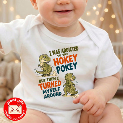 Hokey Pokey Shirt, Funny Dinosaur T-Shirt, I Was Addicted but Turned Myself Around Tee, Retro T-Rex Pun Gift