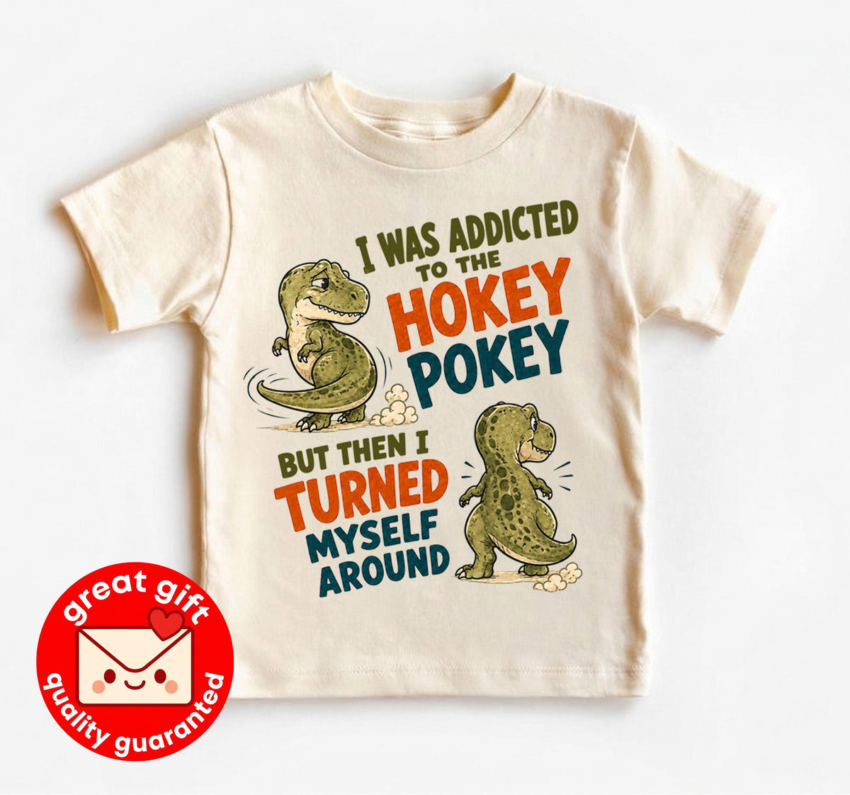 Hokey Pokey Shirt, Funny Dinosaur T-Shirt, I Was Addicted but Turned Myself Around Tee, Retro T-Rex Pun Gift