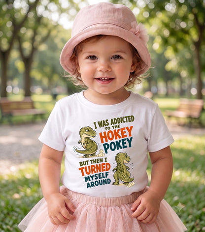 Hokey Pokey Shirt, Funny Dinosaur T-Shirt, I Was Addicted but Turned Myself Around Tee, Retro T-Rex Pun Gift