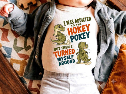 Hokey Pokey Shirt, Funny Dinosaur T-Shirt, I Was Addicted but Turned Myself Around Tee, Retro T-Rex Pun Gift