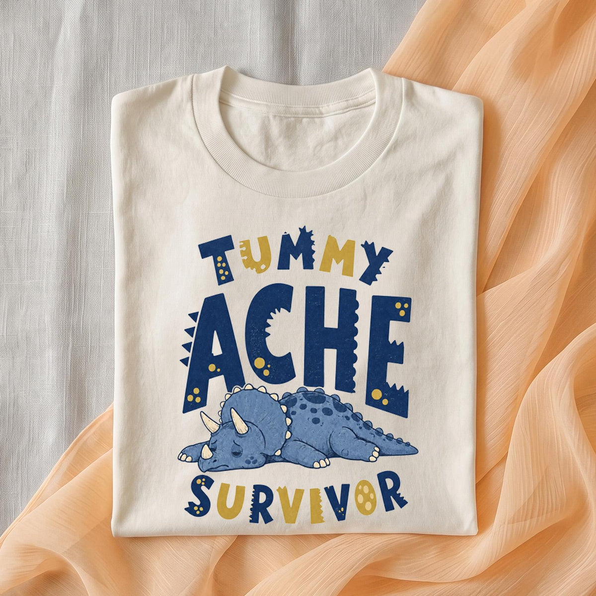 Funny Tummy Ache Survivor Shirt, Cute Triceratops T Shirt, Dinosaur Meme Tee, Kidcore Graphic Shirt, Quirky Gift for Friend