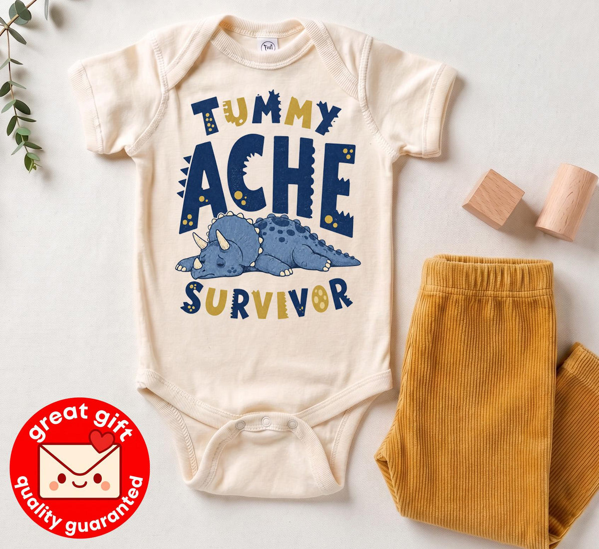 Funny Tummy Ache Survivor Shirt, Cute Triceratops T Shirt, Dinosaur Meme Tee, Kidcore Graphic Shirt, Quirky Gift for Friend
