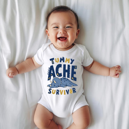 Funny Tummy Ache Survivor Shirt, Cute Triceratops T Shirt, Dinosaur Meme Tee, Kidcore Graphic Shirt, Quirky Gift for Friend