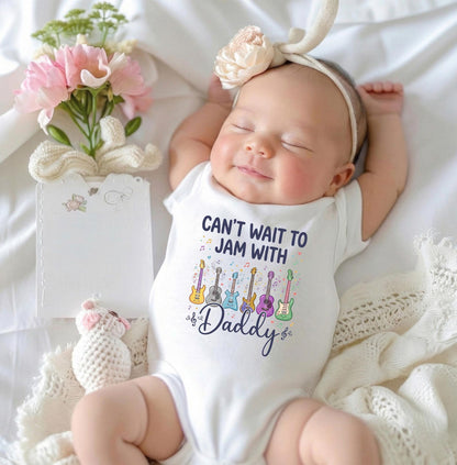 MultiColor Cotton Baby Bodysuit with Artistic Rock Guitar Graphic for Jamming with Daddy [Black/Pink]