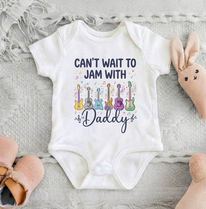 MultiColor Cotton Baby Bodysuit with Artistic Rock Guitar Graphic for Jamming with Daddy [Red/Natural]