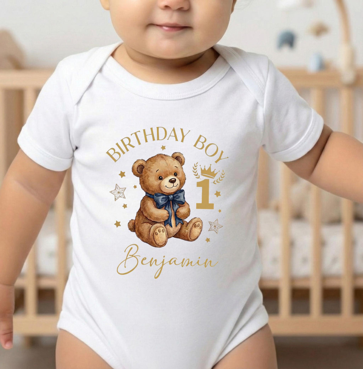 Custom First Birthday Boy Shirt Navy Teddy Bear Watercolor Personalized Toddler Tee [Black/Pink]